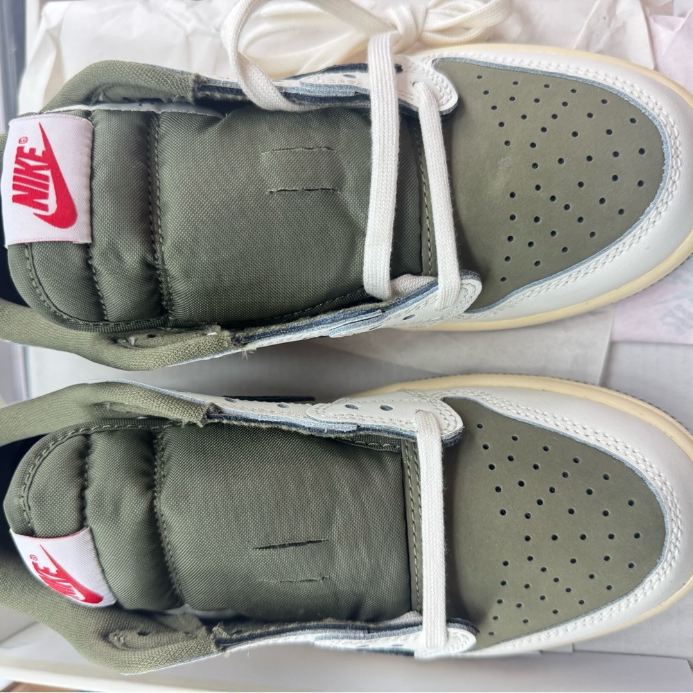 Nike travis scott Khaki and White Sneakers with Red Logo
